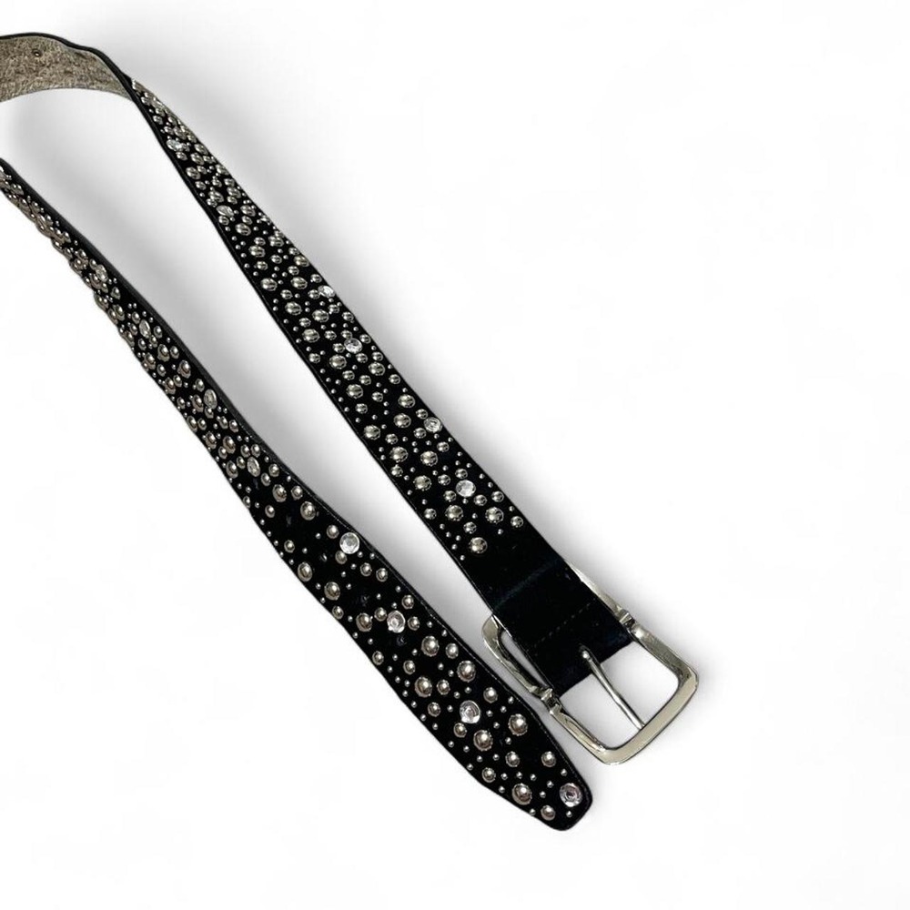 Black leather belt with silver studs and faux diamonds